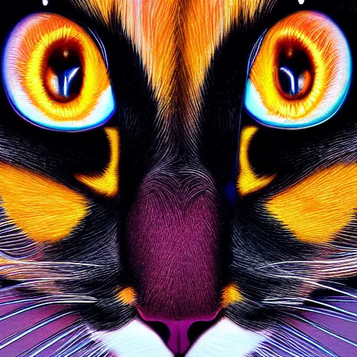 Image similar to symmetry!! portrait of beautiful ragdoll cat, long cat hairs, big cat eyes, colorful lighting, hyperrealistic, trending on pixiv fanbox, style of marvel cinematic universe