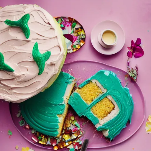 Image similar to mermaid cake, advertisement, food photography,