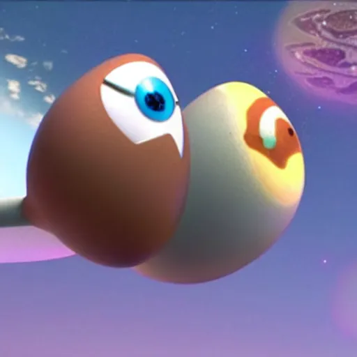 Image similar to an intergalactic spaceship that carries eggs, 3 d cartoon, still from the pixar movie