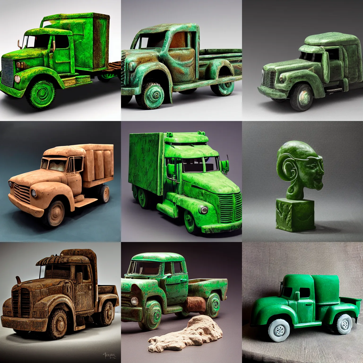 Prompt: big truck, jade sculpture, studio lighting