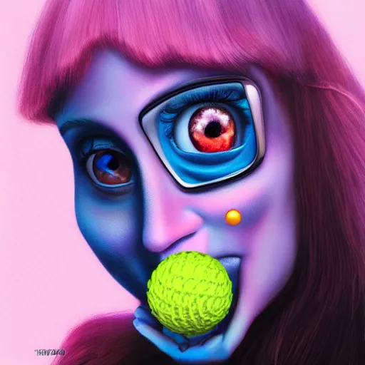 Image similar to Lofi vaporwave portrait tennis ball monster, Pixar style, Tristan Eaton, Stanley Artgerm, Tom Bagshaw