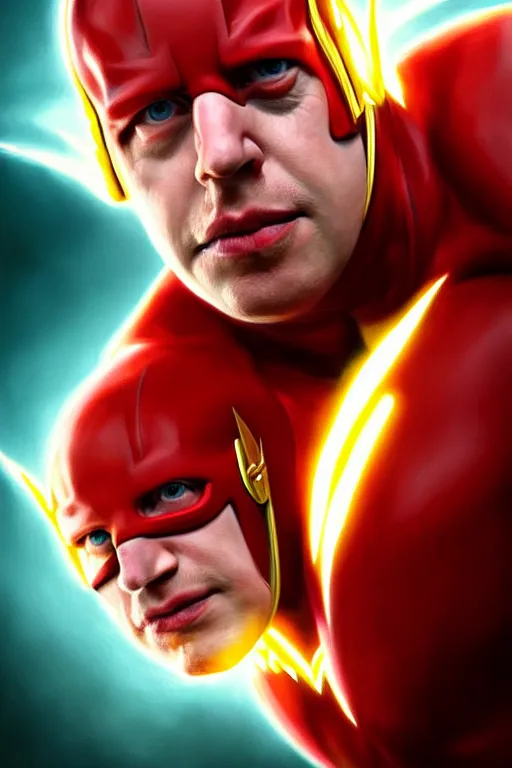 Image similar to Boris Johnson as Flash by Zack Snyder, realistic portrait, symmetrical, highly detailed, digital painting, artstation, concept art, smooth, sharp focus, illustration, cinematic lighting, art by artgerm and greg rutkowski and alphonse mucha