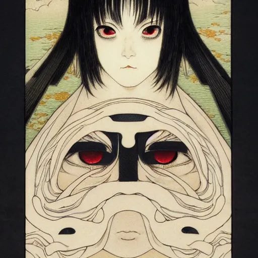 Image similar to prompt : portrait of muse soft light painted by takato yamamoto, rinnegan eyes inspired by ninja anime, smooth face feature, intricate oil painting, high detail, sharp high detail, manga and anime