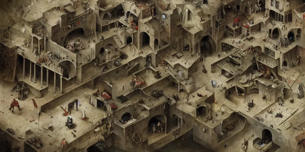 Image similar to de _ dust 2 in the style of heironymus bosch, intricate masterpiece, hyper detailed, hd