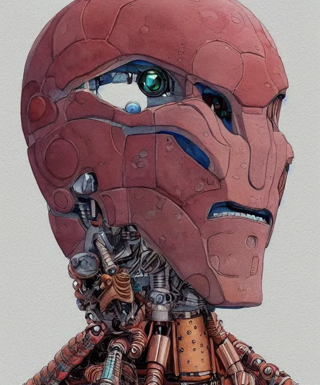 Prompt: a watercolor painting character portrait of a humanoid robotic machine mutant in the style of jean giraud in the style of moebius trending on artstation deviantart pinterest detailed realistic hd 8 k high resolution