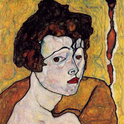 Image similar to Drinking lady by Egon Schiele, full body portrait