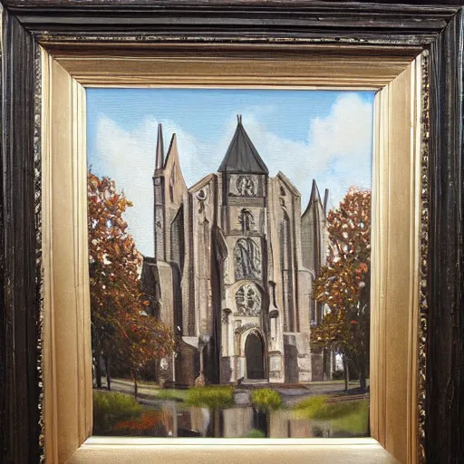 Image similar to highly detailed award winning oil painting of the Stavanger cathedral-W 1024