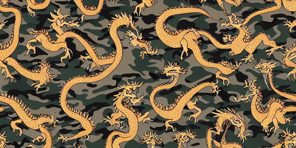 Prompt: seamless detailed camouflage pattern with dragon, jacket