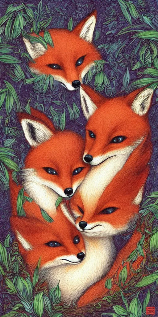 Image similar to greeting card, love, 2 beautiful foxes, by greg simkins, warm colors, cozy