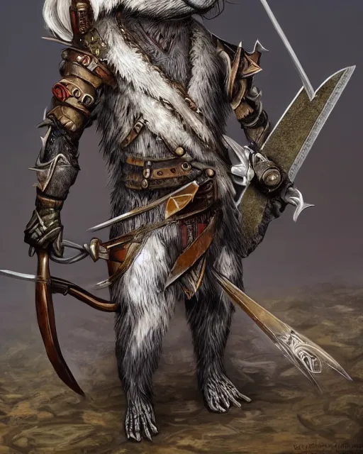 Prompt: a full body shot of an anthro furry rat wearing a fantasy armor holding a crossbow, fantasy, artstation, furry art, furaffinity, deviantart, symmetrical, highly detailed, award winning, trending