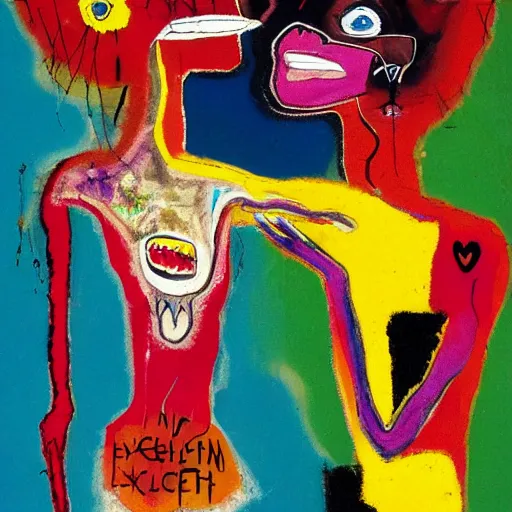 Prompt: expressive painting of two bizarre psychedelic femme creatures kissing each other closeup, speculative evolution, mixed media collage by basquiat and jackson pollock, magazine collage art