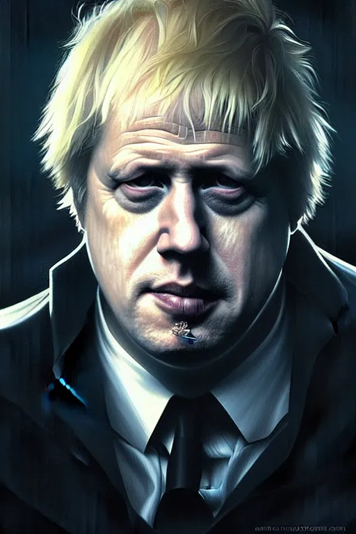 Image similar to Boris Johnson as Neo from The Matrix, portrait, highly detailed, digital painting, artstation, concept art, smooth, sharp focus, illustration, cinematic lighting, art by artgerm and greg rutkowski and alphonse mucha