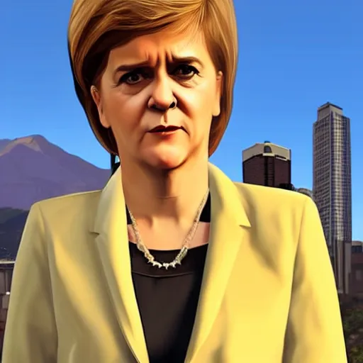 Prompt: nicola sturgeon in gta v artwork