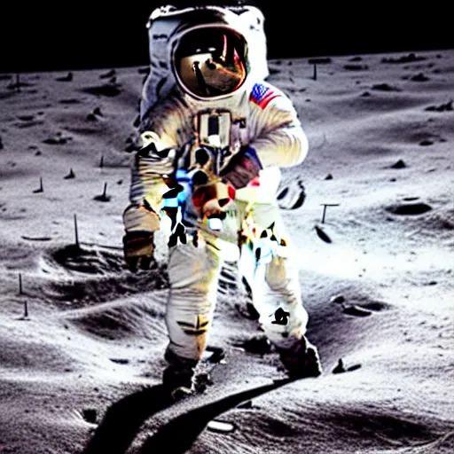 Image similar to photo of an astronaut wearing an old astronaut suit holding an electric guitar on the moon. detailed