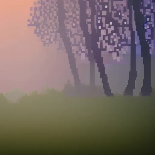Prompt: Pixel art of a misty forest, early morning, 4k, high quality,