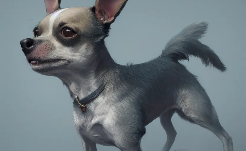 Prompt: a chihuahua dog, soft grey and blue natural light, intricate, digital painting, artstation, concept art, smooth, sharp focus, illustration, art by greg rutkowski and luis rollo and uang guangjian, symmetry!