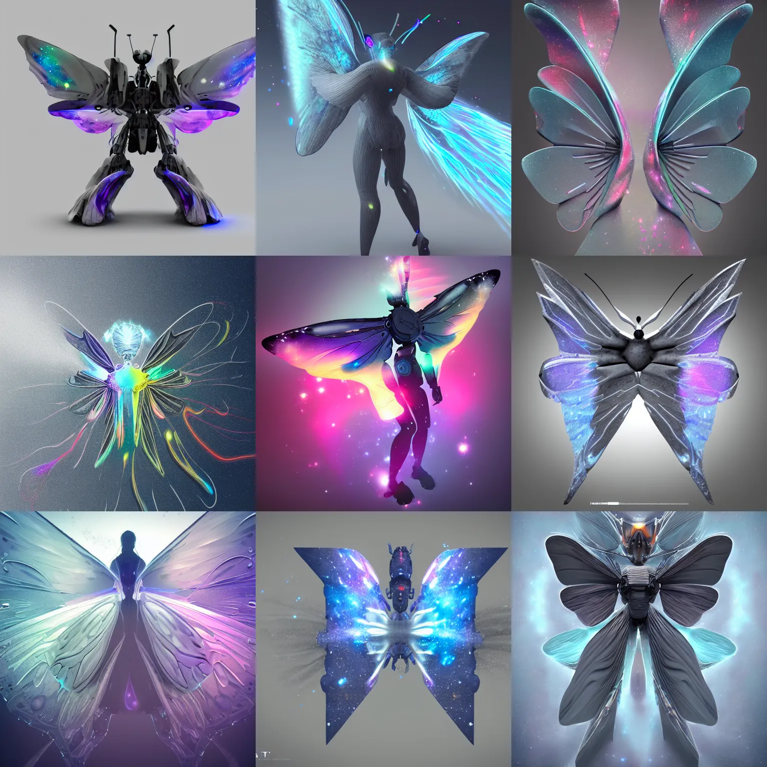 Prompt: a dissolving, gray butterfly wings mega mech, light spectrum galaxy sandstorm swirling, butterfly wings, rotating, spinning whirlwind, intertwined, trending on artstation,