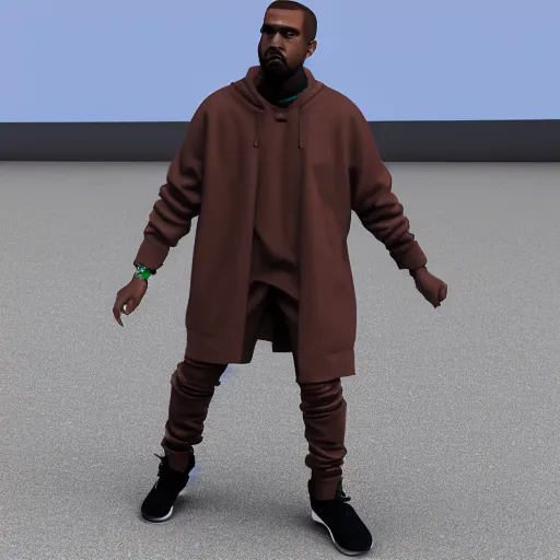 Image similar to 3 d kanye west character model, full body, 4 k, ultra - realistic, blender