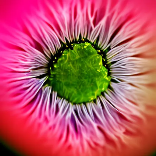 Image similar to macro photo of a flower inside a water sphere, depth of field, higly detailed photo