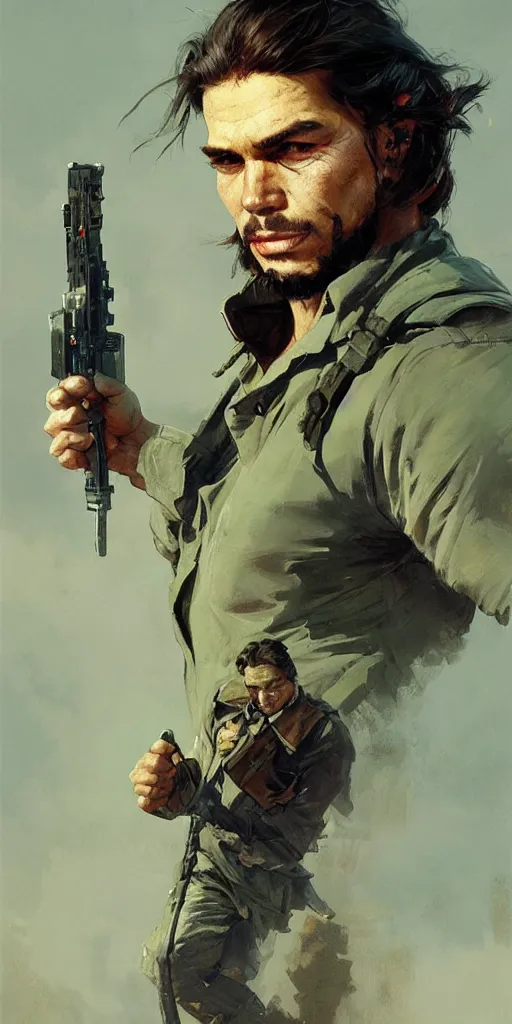 Prompt: che guevara profile picture by greg rutkowski, dynamic pose, intricate, futuristic, fantasy, elegant, by stanley artgerm lau, greg rutkowski, thomas kindkade, alphonse mucha, loish, thierry mugler, norman rockwell, 3 d