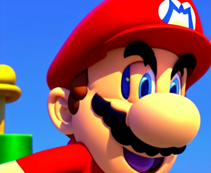 Image similar to still from a 3 d cartoon of ( ( super mario standing behind a podium in the mushroom kingdom, political ) ), 4 k, official screenshot, close - up