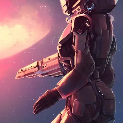 Prompt: a beautiful picture of a space bounty hunter by Someya Kaori, trending on Artstation
