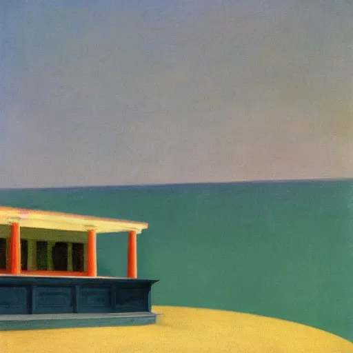 Image similar to idyllic cannabis in a pot, australian beach cafe bleached colors by edward hopper