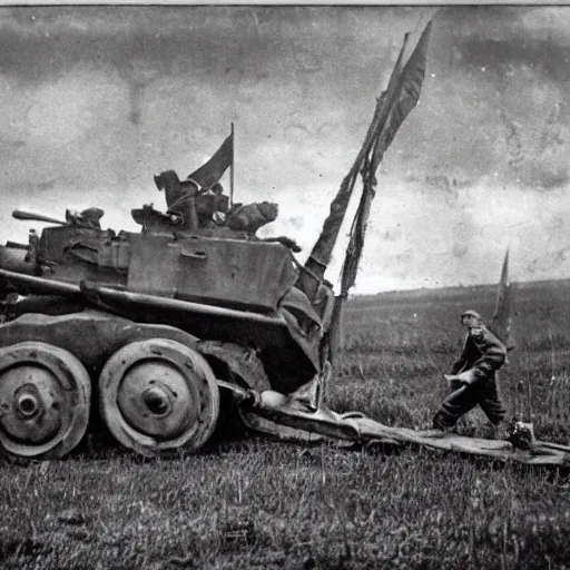 Image similar to a picture of a enormous bear pulling a towed artillery piece behind him, towed artillery piece is tied to the enormous bear, eastern front, historical picture