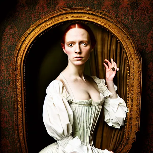 Prompt: photographic portrait of a stunningly beautiful english renaissance female in victorian castle, beside the river, soft focus, contemporary fashion shoot, hasselblad nikon, in a denis villeneuve and tim burton movie, by edward robert hughes, annie leibovitz and steve mccurry, david lazar, jimmy nelsson, extremely detailed, breathtaking, hyperrealistic, perfect face