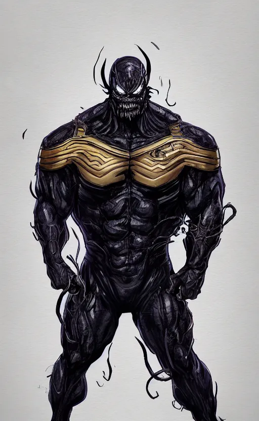 Image similar to full body portrait of venom as thanos, dynamic lighting, cinematic, ultra detailed, trending on art station, stunning visuals, creative, fantasy concept art