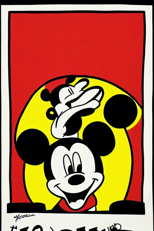 Image similar to Poster illustration of Mickey Mouse, full shot, Keith Haring style