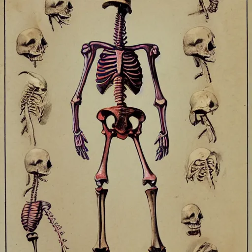 Image similar to vintage, detailed, colored sketch of spongebob anatomy, full body, skeleton, with full descriptions, on parchment