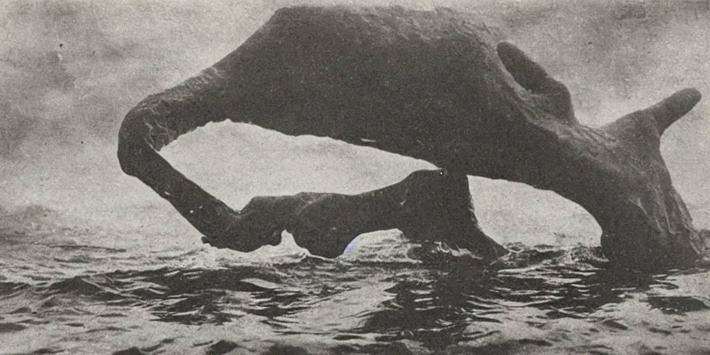 Image similar to a boat being grabbed by a giant underwater hand, 1 9 0 0 s photograph