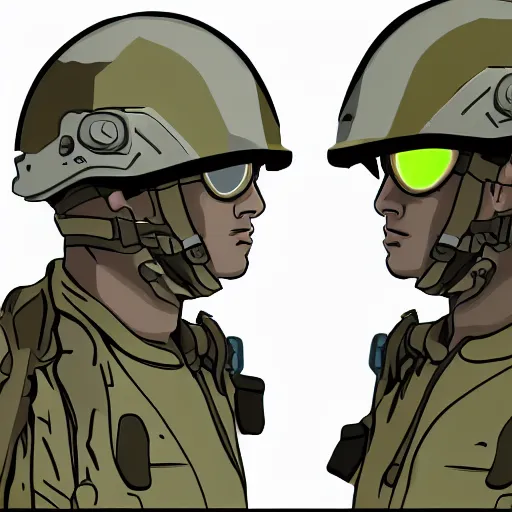 Image similar to illustration of a tactical military helmet with night vision goggles