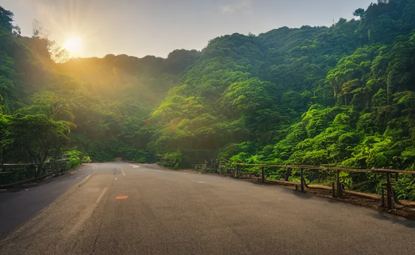 Image similar to Taiwan mountainous forests on the moon street photo, Khrushchyovkas, sunrise, flying scooters, long shadows, photorealistic, stunning, magnum photos 4k