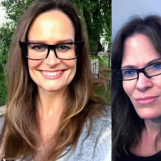 Prompt: 4 5 year old french and swedish woman, looks kind of like chubby candace cameron and jennifer garner and marla sokoloff, wears oprah glasses, labile temper, brown hair!, music phd, from wheaton illinois