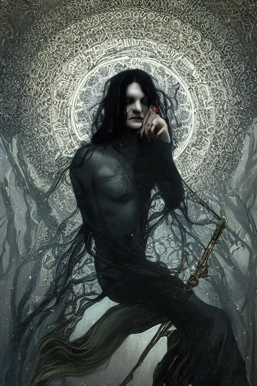 Image similar to portrait of brian molko as delirium of the endless, the sandman, grey clothes, in persian temple wet night, sci - fi and fantasy, intricate and very very beautiful and elegant, highly detailed, digital painting, artstation, concept art, smooth and sharp focus, illustration, art by tian zi and wlop and alphonse mucha