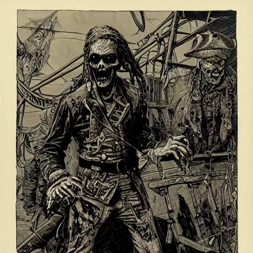 Image similar to zombie pirate by ed fairburn, joseph clement coll, franklin booth