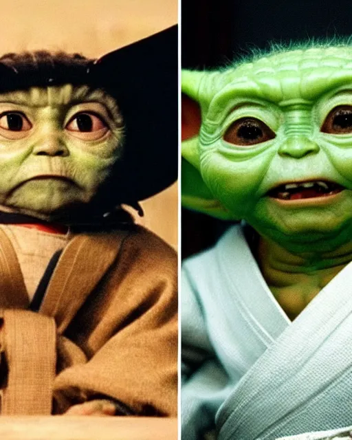 Image similar to Donald Trump as Ogami Ittō in Lone Wolf and Cub and Baby Yoda as Daigorō, photorealistic, Cinematic, Japanese