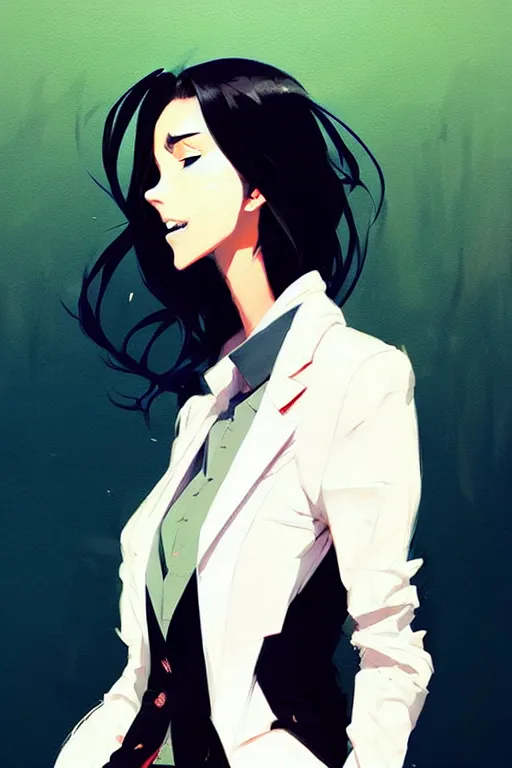 Image similar to a ultradetailed beautiful panting of a stylish woman in a black blazer, by conrad roset, greg rutkowski and makoto shinkai, trending on artstation