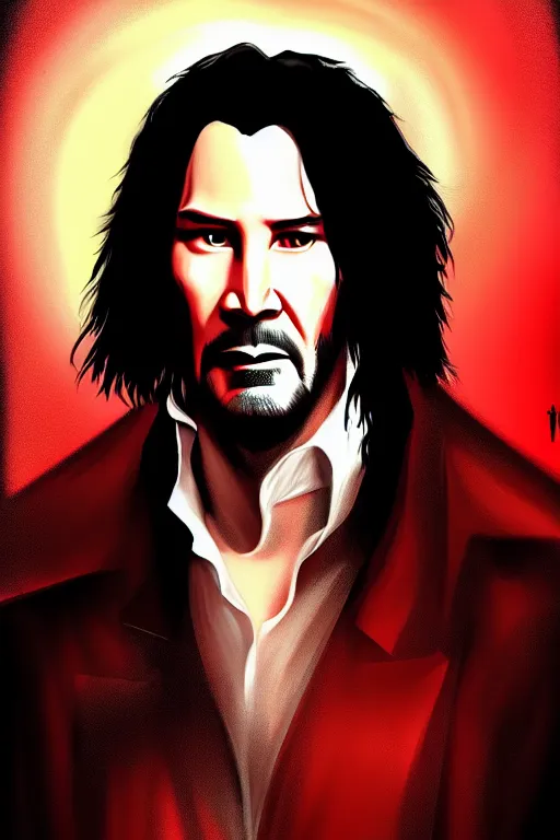 Image similar to keanu reeves as dracula, detailed art, artstation