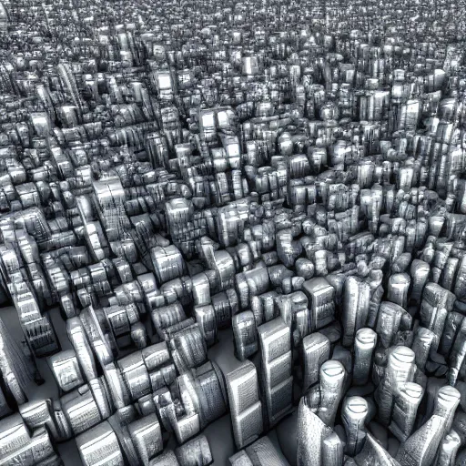 Prompt: an electron microscope image of a sprawling mega city, bokeh, 3D render, magnified