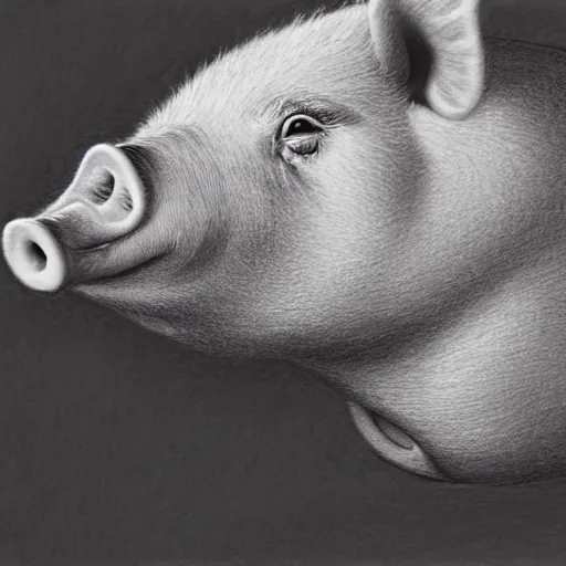 Image similar to pig face from nebula space, higher realistic, detailed, pencil drawing