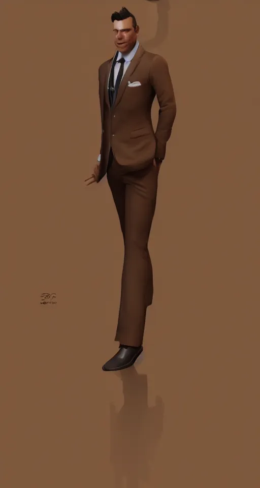 Prompt: a rich daddy, 3 6 years old, wear brown suits, stubble, cramel hair, character concept art, octane render, trending by artstation, artbreeder