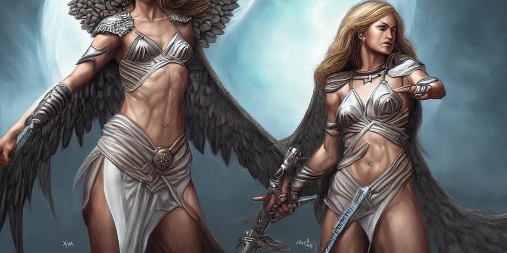 Image similar to female angel warrior. digital art, detailed by magali villeneuve