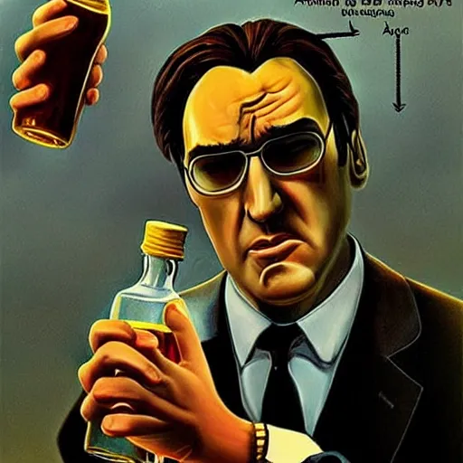 Image similar to Tarantino drinking from bottle Nicolas Cage in liquid form, Surrealism, Surreal drawing, Digital art, from artstation, art by Salvador Dali