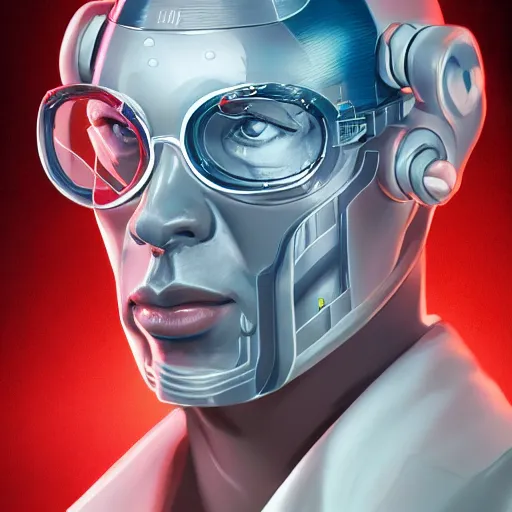 Image similar to portrait of cyborg scientist by jama jurabaev, extremely detailed, trending on artstation, high quality, brush stroke