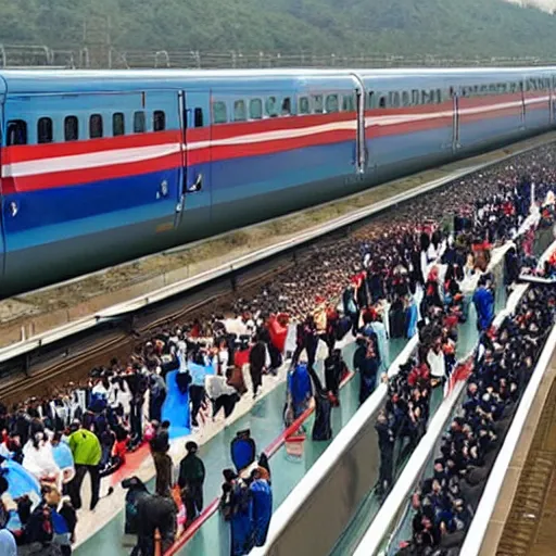 Prompt: people railfanning for the new maglev train in china