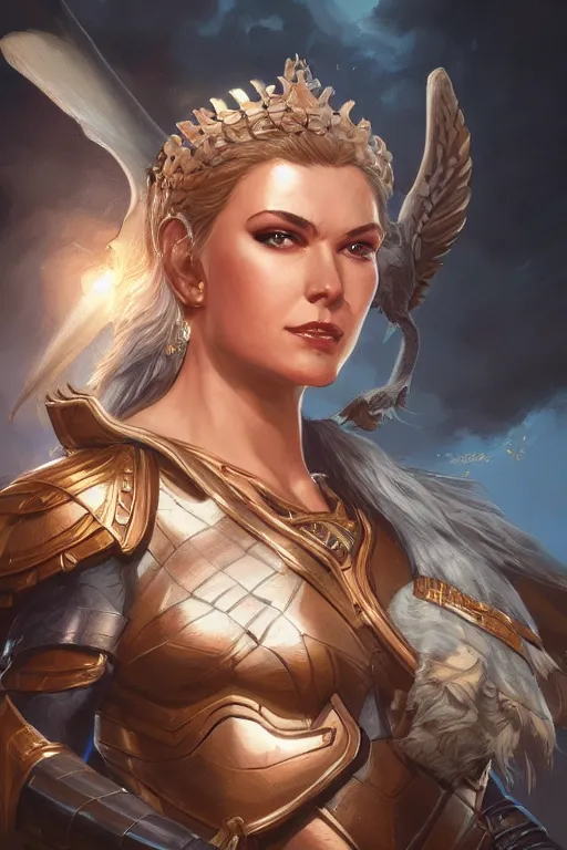 Image similar to amazon valkyrie athena, d & d, fantasy, portrait, highly detailed, headshot, digital painting, trending on artstation, concept art, sharp focus, illustration, art by artgerm and greg rutkowski and magali villeneuve