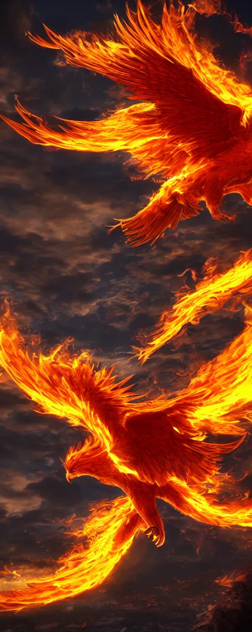 Prompt: fire flaming phoenix photorealism cinematic flying majestic epic detailed 4K